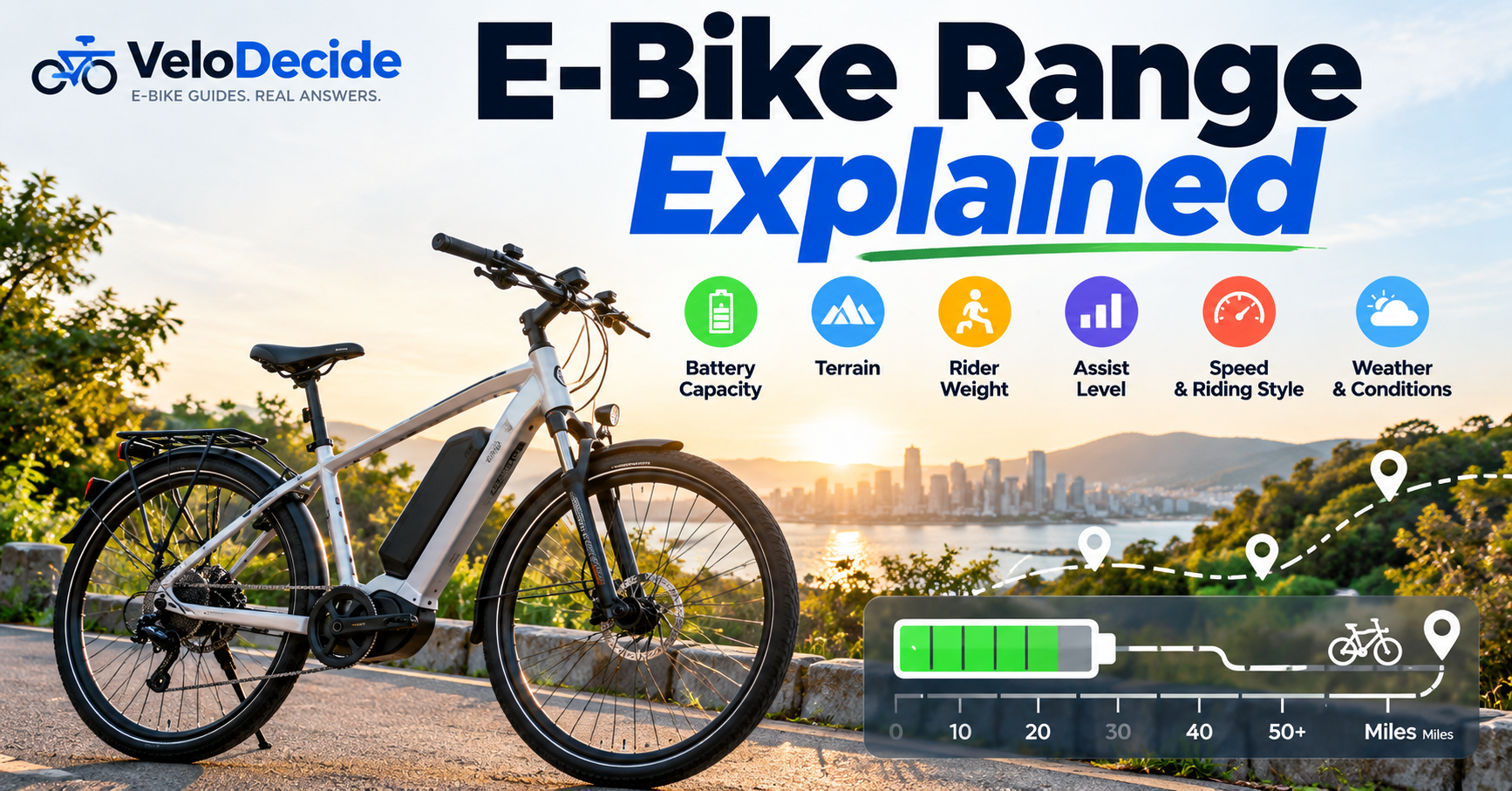 E-bike range explained including battery capacity, terrain, rider weight, assist level, speed, and weather